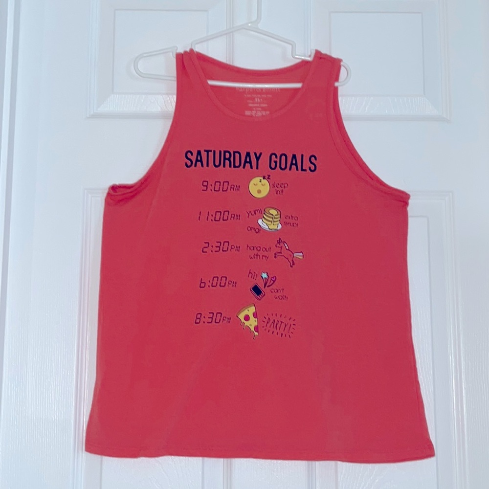 Girl’s Tank top, XL, coral color, “Saturday Goals”